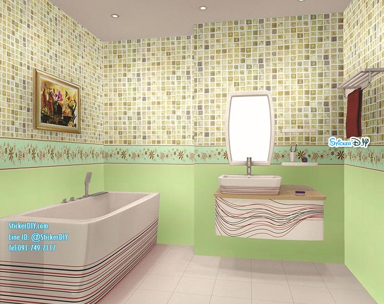 (กว้าง45cm.xยาว10m.)Wallpaper sticker วอลเปเปอร์แบบกาวในตัว โมเสค P1114-1