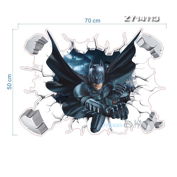 Wall Sticker สติ๊กเกอร์ติดผนัง 3D ฺBATMAN สไตล์B (กว้าง70cm.xสูง50cm)