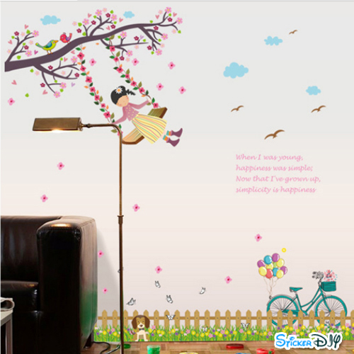 Transparent wall sticker สติ๊กเกอร์ติดผนัง แกว่งชิงช้า "I was young" (กว้าง88cm.xสูง68cm.)