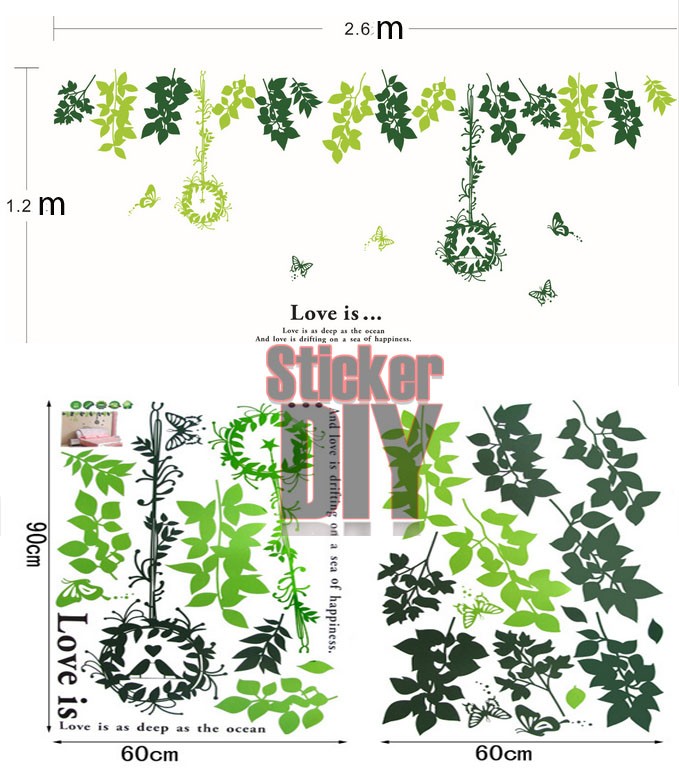 Bigsize LC Transparent Wall sticker สติ๊กเกอร์ติดผนัง Leafy nest butterfly (กว้าง260cm.xสูง120cm.)