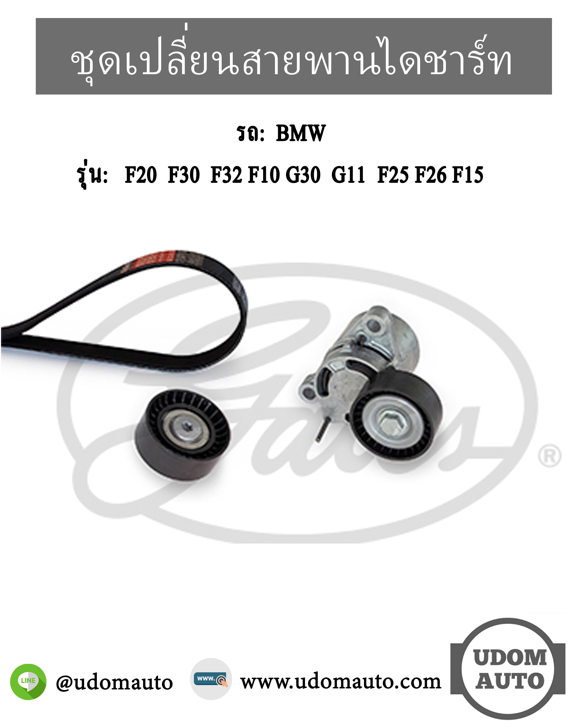 ชุดเปลี่ยนสายพานไดชาร์ทชุด BMW F20 F30 F32 F10 G30 G11 F25 F26 F15 เครื่อง B47D20 / 11287619248, 11287649968, 6PK1660