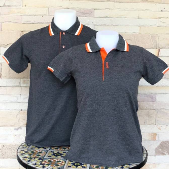 เสิ้อยืดปกโปโล เสื้อโปโลแขนสั้นสีเทาคอปกส้ม เสื้อฟอร์มพนักงาน พร้อมส่ง