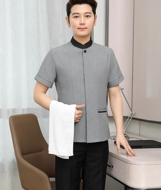 ชุดฟอร์มพนักงานทำความสะอาด เสื้อแม่บ้าน พ่อบ้าน เบลบอย สีเทาอ่อน สีเทาเข้ม สีเบส