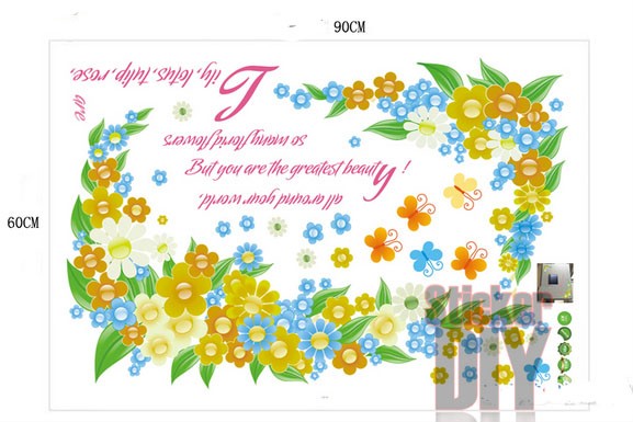 Transparent Wall sticker สติ๊กเกอร์ติดผนัง Grass flowers bucolic (กว้าง150cm.xสูง110cm.)