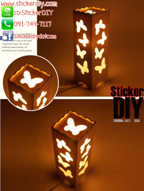 โคมไฟแต่งบ้าน แบบตั้งโต๊ะฉลุลาย BUTTERFLIES สีขาว