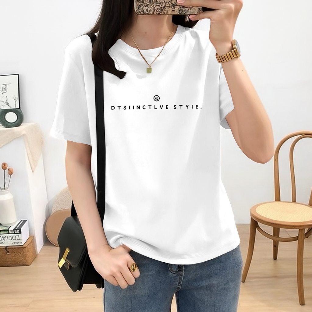P2369 เสื้อแฟชั่น ผ้ายืดเนื้อนิ่ม สีขาว ชายโค้ง
