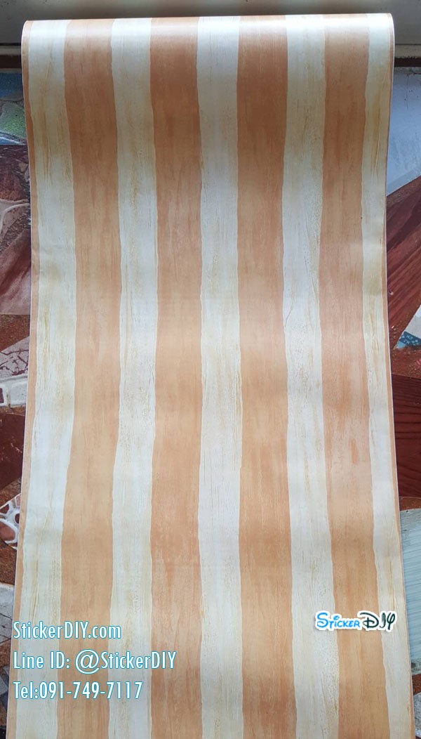 (หน้ากว้าง45cm.xยาว10m.)Wallpaper sticker วอลเปเปอร์แบบกาวในตัว Line ทูโทน สีส้ม