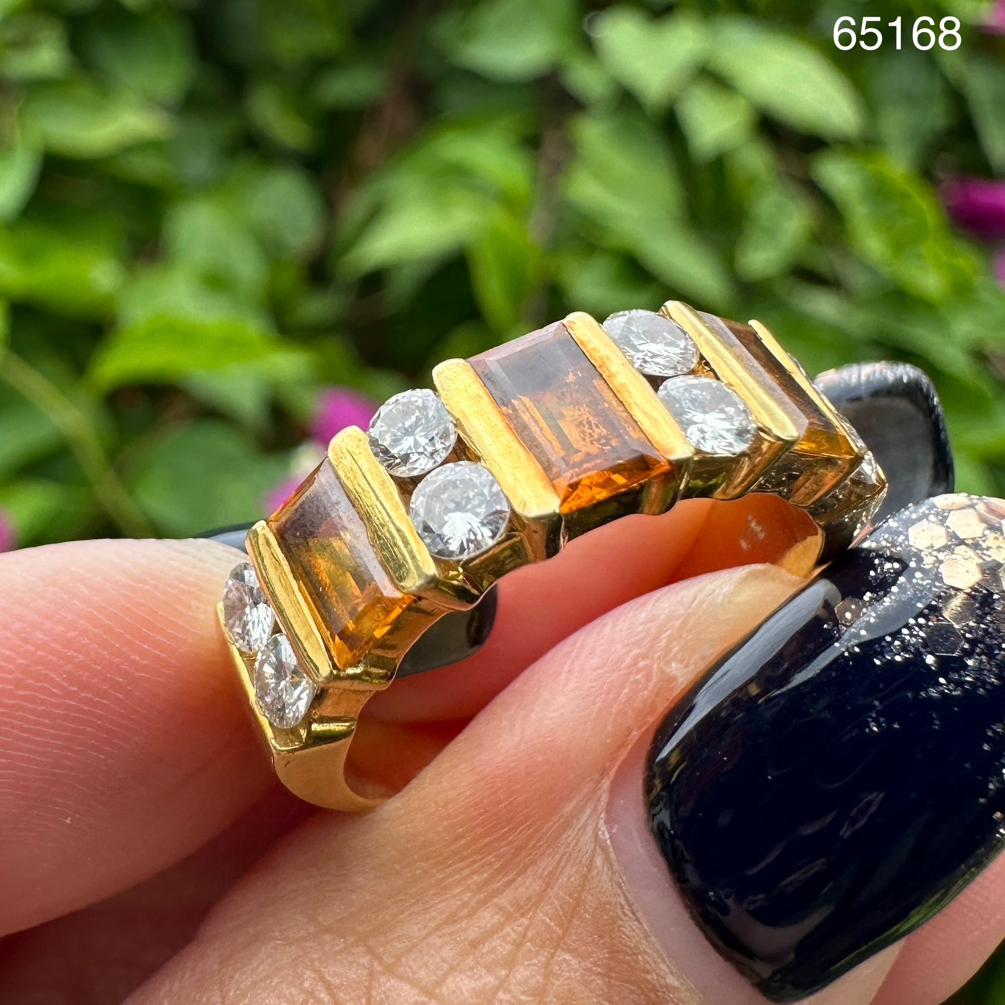 รหัส 65168 แหวน บุษราคัม บางกะจะ ฝังเพชร 8 เม็ด 0.56 กะรัต ทอง18K ขนาด 56 นน. 6.84 g