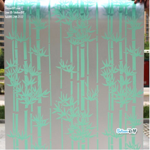 (กว้าง90cm.xยาว146cm.) สติ๊กเกอร์ฝ้าติดกระจก แบบมีกาวในตัว ต้นไผ่สีเขียว