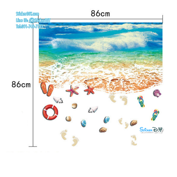 Wall Sticker สติ๊กเกอร์ติดผนังสามมิติ 3D ชายหาด SK9174N (กว้าง90cm.xสูง60cm)