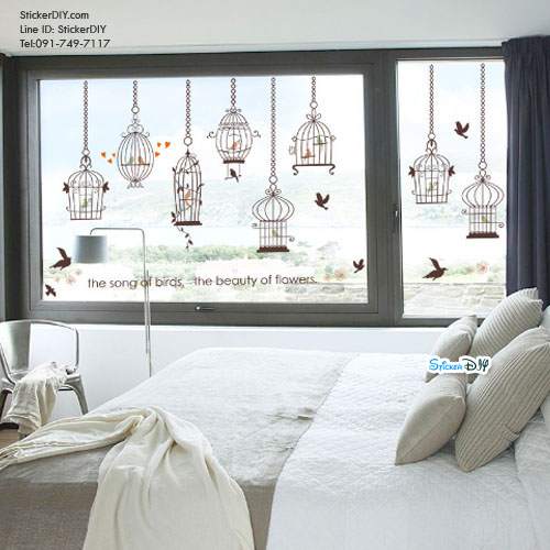 Transparent Wall Sticker สติ๊กเกอร์ติดผนัง กรงนก "The song of birds" (กว้าง136cm.xสูง92cm.)