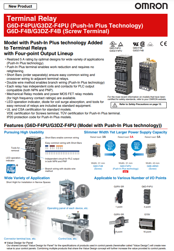 เทอร์มินอล รีเลย์ Terminal Relay OMRON G6B-4BND G6D-F4B Coil 24VDC 5A / 3A 250V 4 poles (4PST-NO standard circuit) ออมรอน รีเลย์แผง ติดตั้งแบบยึดรางปีกนก