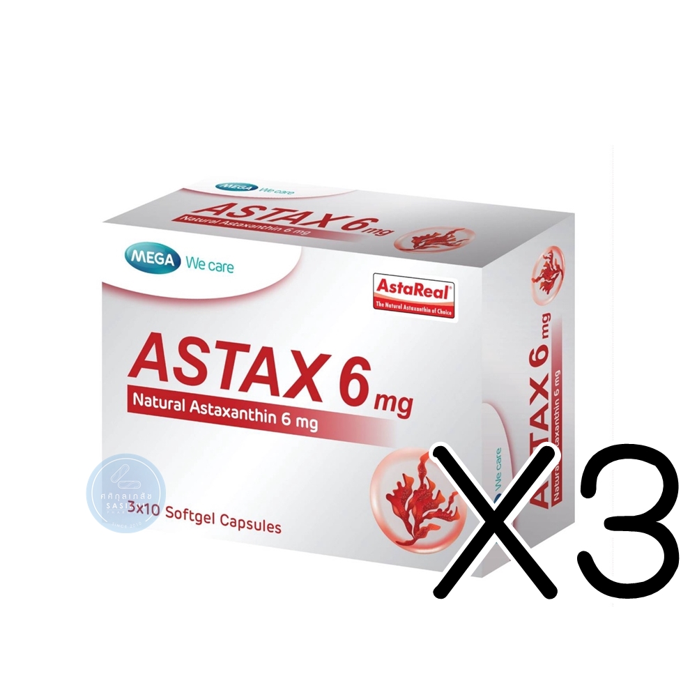 (ซื้อ3 ราคาพิเศษ) Mega we care astax (Astaxanthin) 6mg (30แคปซูล) เมก้า วีแคร์ แอสแท็กซ์ บำรุงผิวลดริ้วรอย (1กล่อง)