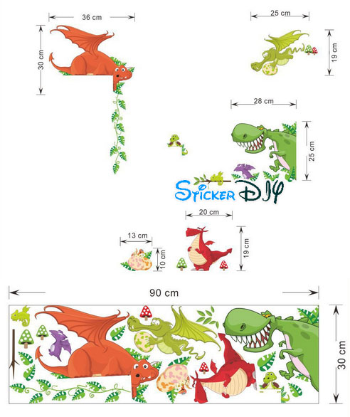 Transparent wall sticker สติ๊กเกอร์ติดผนัง Dinosaur สไตล์ A (กว้าง55cm.xสูง40cm.)