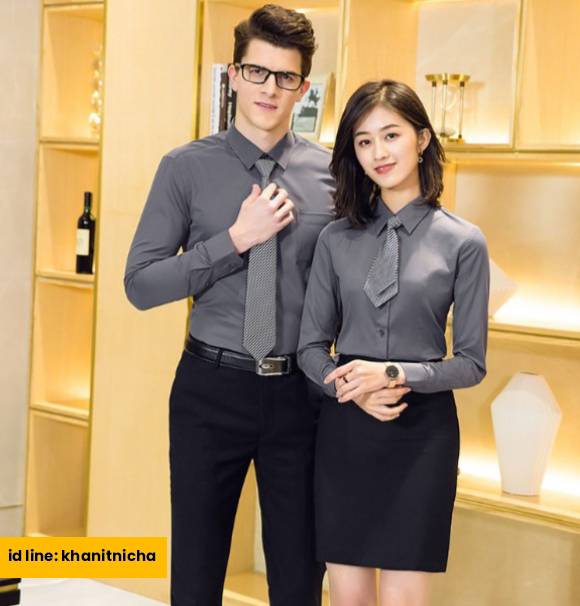 เสื้อเชิ้ตแขนยาว สีขาว สีดำ สีเทา สีม่วง สีแดง สีชมพู สีกรมท่า สีฟ้า