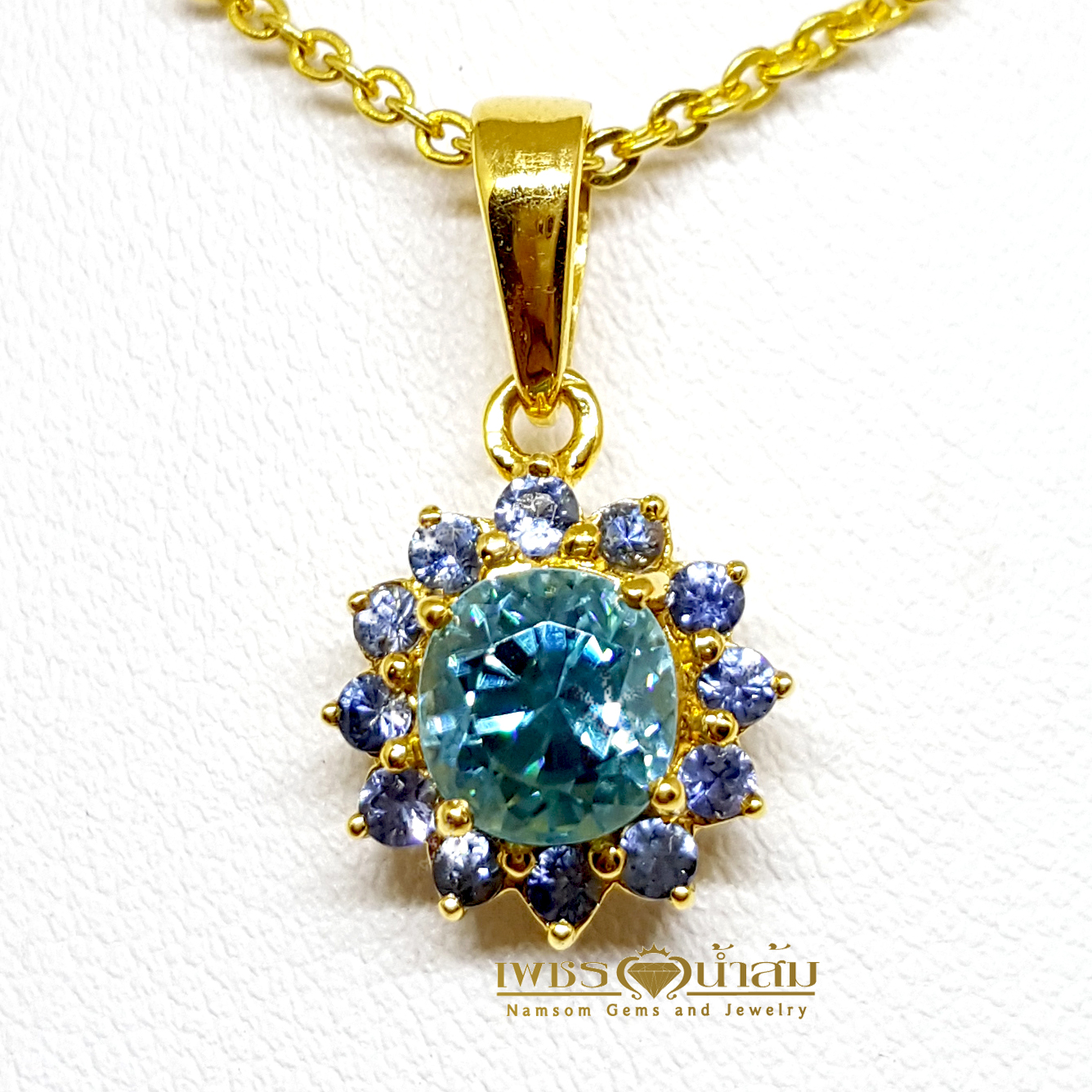จี้พลอยเพทาย Blue Zircon สีสวยน้ำงาม งานคลาสสิก น่ารัก