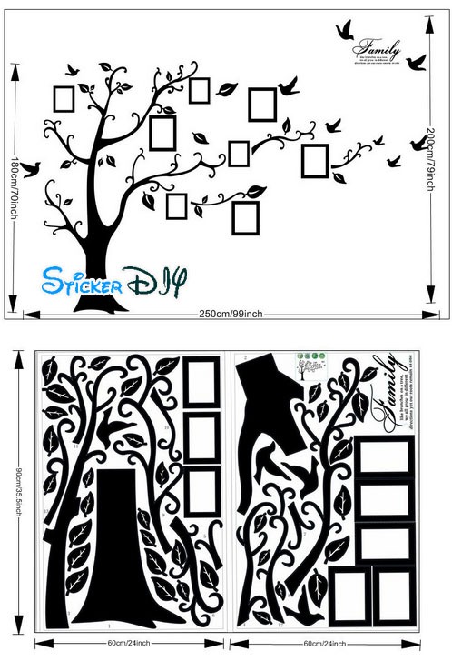Bigsize Transparent wall sticker สติ๊กเกอร์ติดผนังกรอบรูป ต้นไม้กราฟฟิค สีดำ (กว้าง250cm.xสูง180cm.)