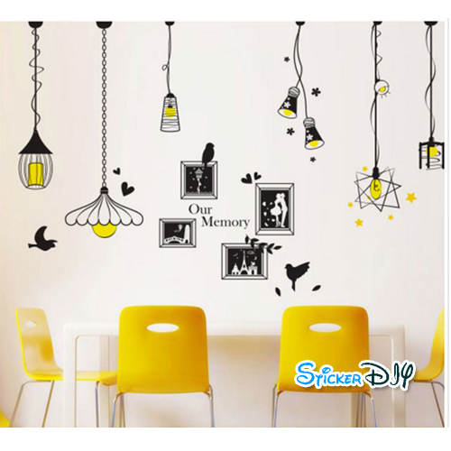 Transparent wall sticker สติ๊กเกอร์ติดผนังกรอบรูป โคมไฟ Our memory (กว้าง170cm.xสูง110cm.)