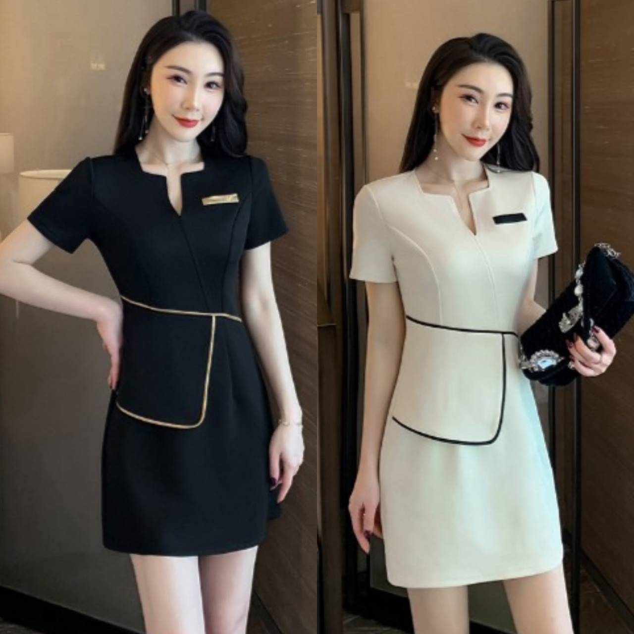 ชุดคลินิกความงาม ชุดสปา ชุดพนักงานต้อนรับ ชุดเดรส