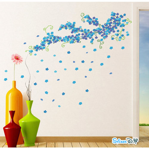 Transparent wall sticker สติ๊กเกอร์ติดผนัง ดอกพลัม สีฟ้า (กว้าง145cm.xสูง60cm.)