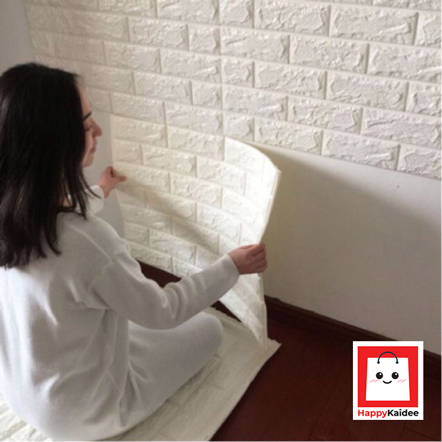 วอลเปเปอร์ติดผนัง 3 มิติ ขนาด 70x77 cm. ลายกำแพงอิฐ สีขาว มีกาวในตัว สติ๊กเกอร์ติดผนัง3D ตกแต่งห้อง Wallpaper 3D♥️WP001
