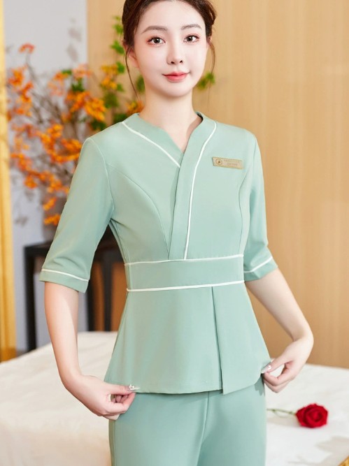ชุดนวดสปา ชุดพนักงานซาวน่าเสริมสวย ชุดพนักงานนวด สีเขียว สีขาว ไซส์ S-7XL