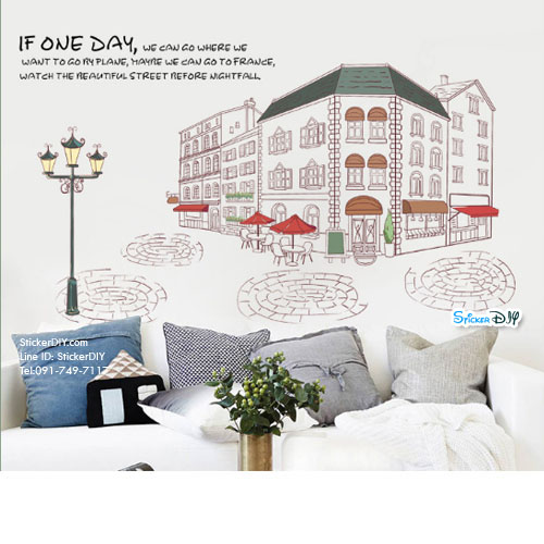 Transparent wall sticker สติ๊กเกอร์ติดผนัง European Warm "IF ONE DAY"(กว้าง107cm.xสูง67cm.)