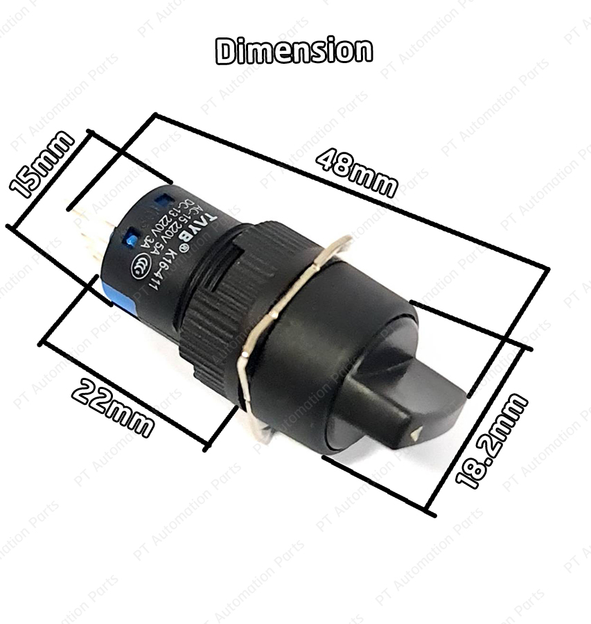 ซีเล็คเตอร์สวิตช์ TAYB K16-411 แบบบิดล็อค 2จังหวะ ø16mm ทรงกลม Selector Switch 2-Pisition 1NO/1NC AC-15-220V 5A/DC-13-220V 3A