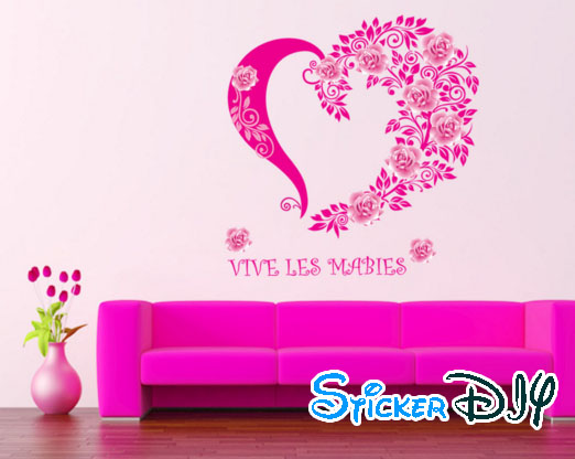 Transparent wall sticker สติ๊กเกอร์ติดผนัง VIVE LES MABIE หัวใจชมพู (กว้าง130cm.xสูง80cm.)