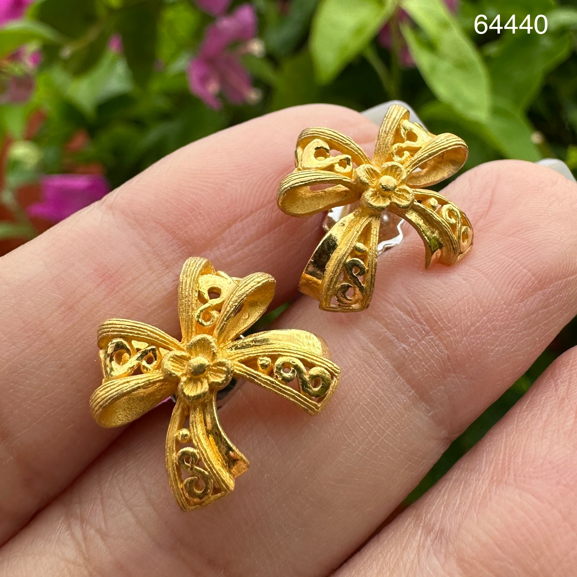 รหัส 64440 ต่างหู Prima Gold ทอง24K ลายโบว์ แป้นทอง14K นน. 7.41 g