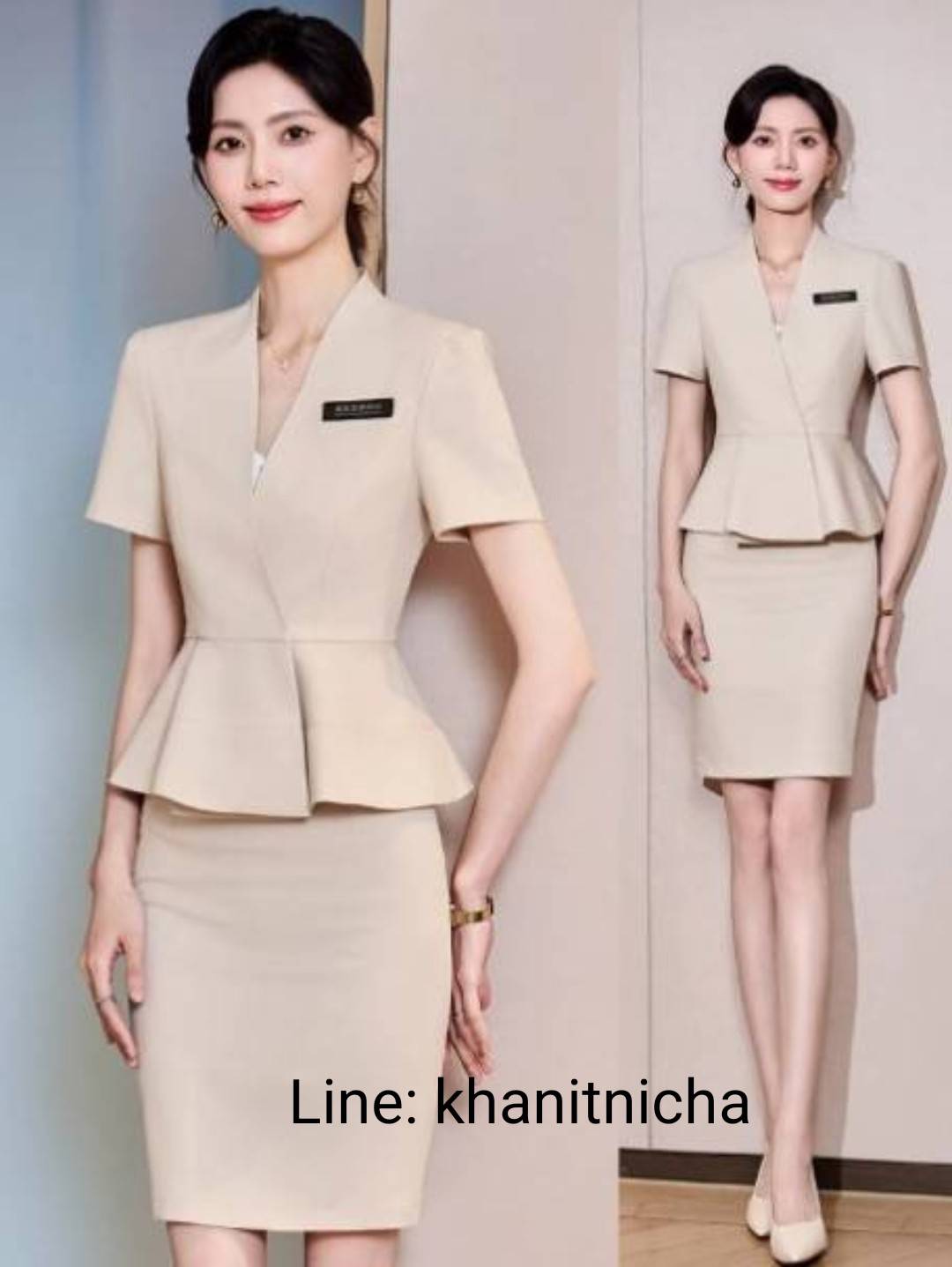 ชุดสูทกระโปรง ชุดสูทกางเกง ชุดพนักงานต้อนรับ สีแอปริคอต สีกรม สีเทา สีดำ