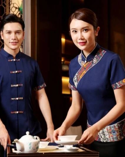 ชุดพนักงานร้านอาหารจีนสไตล์โมเดิร์น ชุดพนักงานเสริฟ ชุดพนักงานต้อนรับ