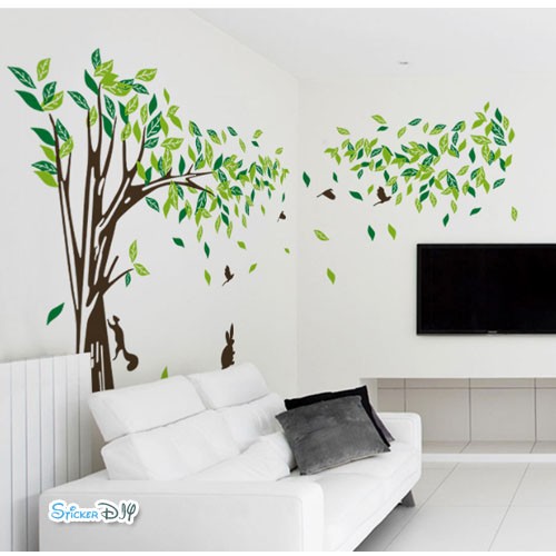 Bigsize Vinyl wall sticker สติ๊กเกอร์ติดผนัง ต้นไม้กระรอก (กว้าง395cm.xสูง215cm.)
