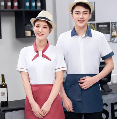 ชุดฟอร์มพนักงานเสริฟสีดำ สีขาว สีแดง ชุดพนักงานร้านอาหาร ชุดร้านกาแฟ โรงแรม รีสอร์ท