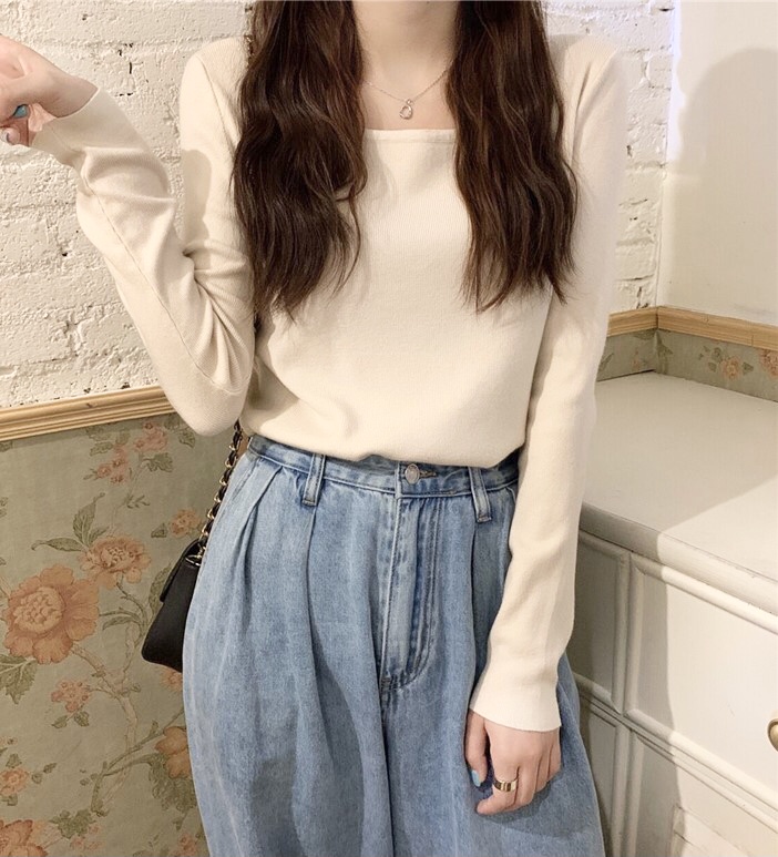 P91301 เสื้อไหมพรมแขนยาว เนื้อผ้านิ่มมาก สีขาว