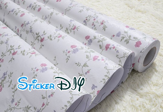 (กว้าง122cm.xยาว5m.) Wallpaper sticker วอลเปเปอร์แบบกาวในตัว ลายดอกช่อเล็ก สีชมพู