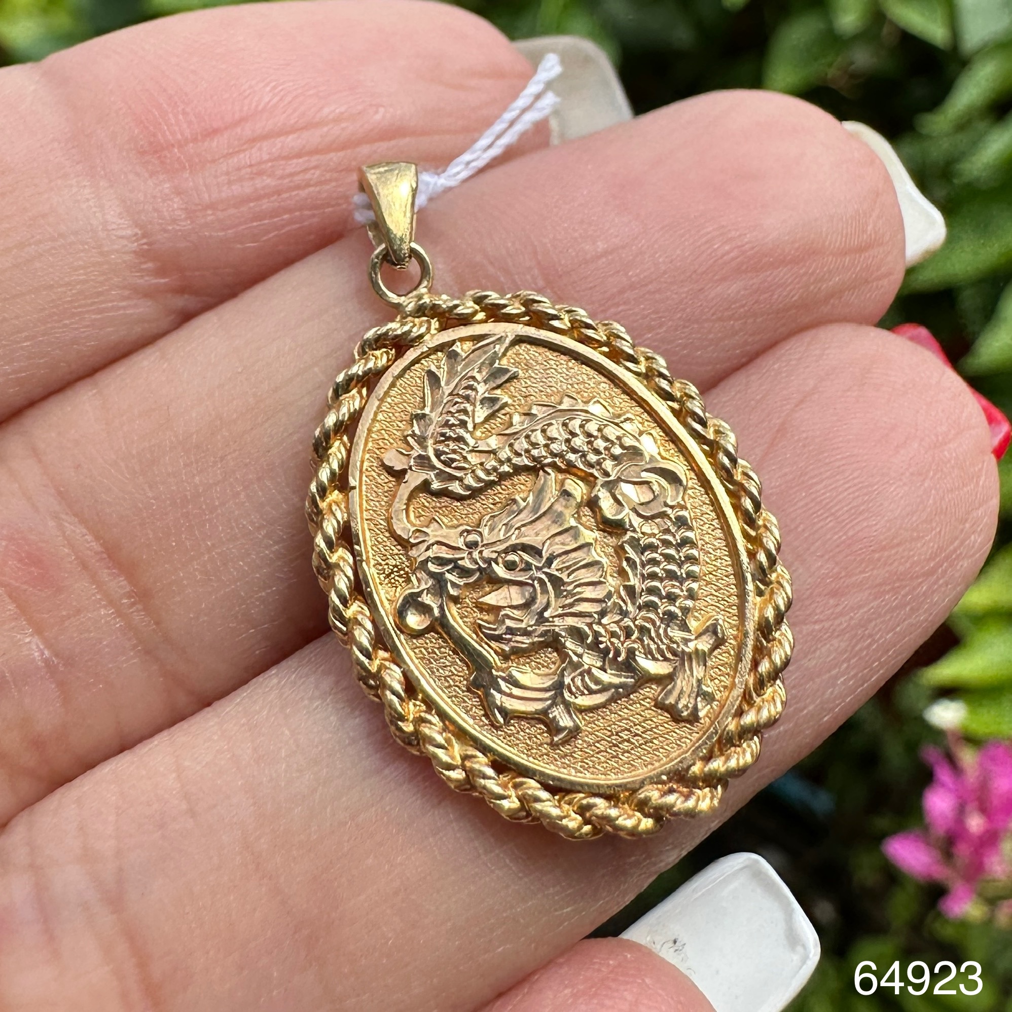 รหัส 64923 จี้ มังกร ด้านหลัง อักษรจีน ทอง14K นน. 3.32 g