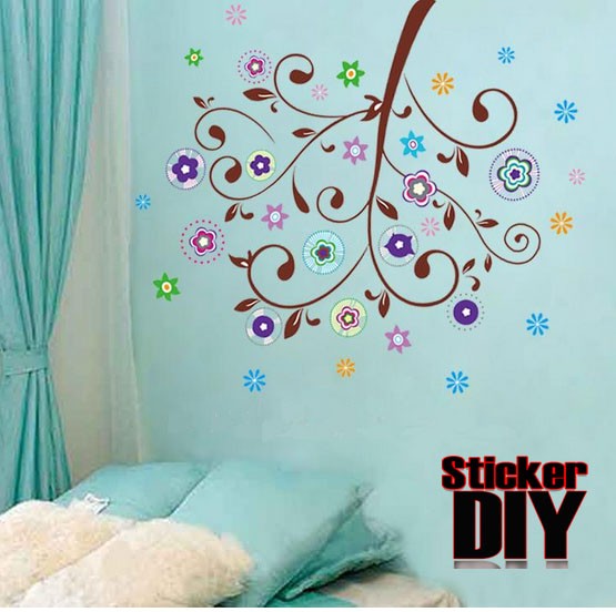 Transparent Wall Sticker สติ๊กเกอร์ติดผนัง Colorful Romantic (กว้าง100cm.xสูง100cm.)
