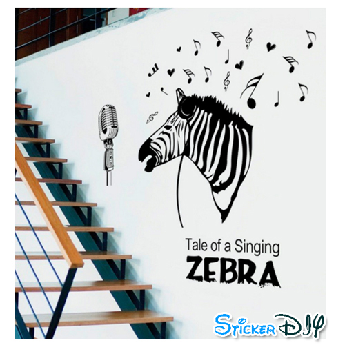 Transparent wall sticker สติ๊กเกอร์ติดผนัง Singing ZEBRA (กว้าง128cm.xสูง105cm.)