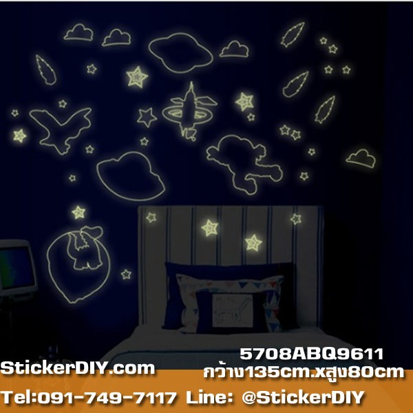 Transparent Luminescent Wall Sticker สติ๊กเกอร์ติดผนังเรืองแสง Planet (กว้าง135cm.xสูง80cm.)