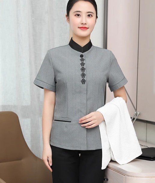 ชุดฟอร์มพนักงานทำความสะอาด เสื้อแม่บ้าน พ่อบ้าน เบลบอย สีเทาอ่อน สีเทาเข้ม สีเบส