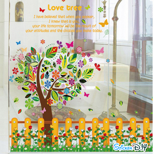 Transparent wall sticker สติ๊กเกอร์ติดผนังแต่งขอบ "Love Tree" (กว้าง100cm.xสูง65cm.)