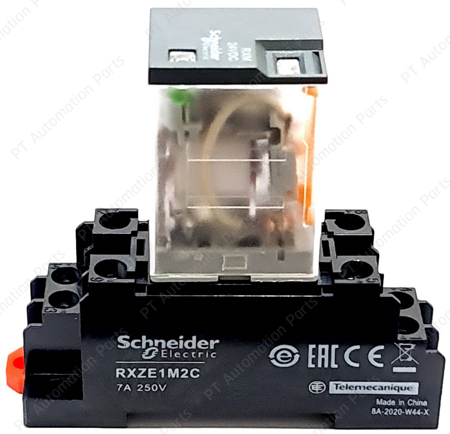 รีเลย์พร้อมซ็อกเก็ต ชไนเดอร์ Schneider Electric RXM2LB2BD RXZE1M2C 24VDC 5A 2คอนแทค 8ขา มีไฟแสดงสถานะ LED