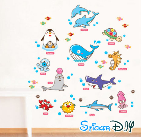 Transparent wall sticker สติ๊กเกอร์ติดผนัง แรกเริ่มเรียนรู้ ANIMALS (กว้าง75cm.xสูง80cm.)