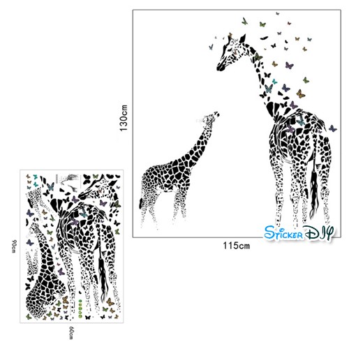 Transparent wall sticker สติ๊กเกอร์ติดผนัง Giraffe คู่แม่ลูก (กว้าง115cm.xสูง130cm)