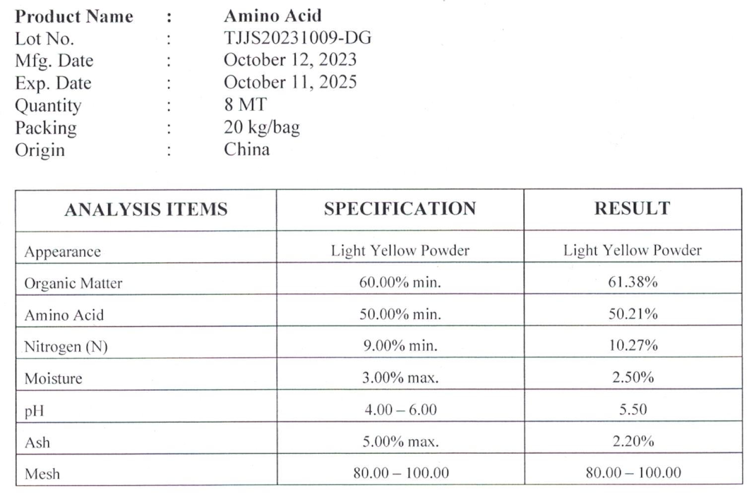 (New)Amino Acid Powder ผงกรดอะมิโน 50% (ผงสีครีม) ประกอบด้วย Amino Acid หลายชนิดรวมกัน บรรจุ 1 กิโลกรัม (R)