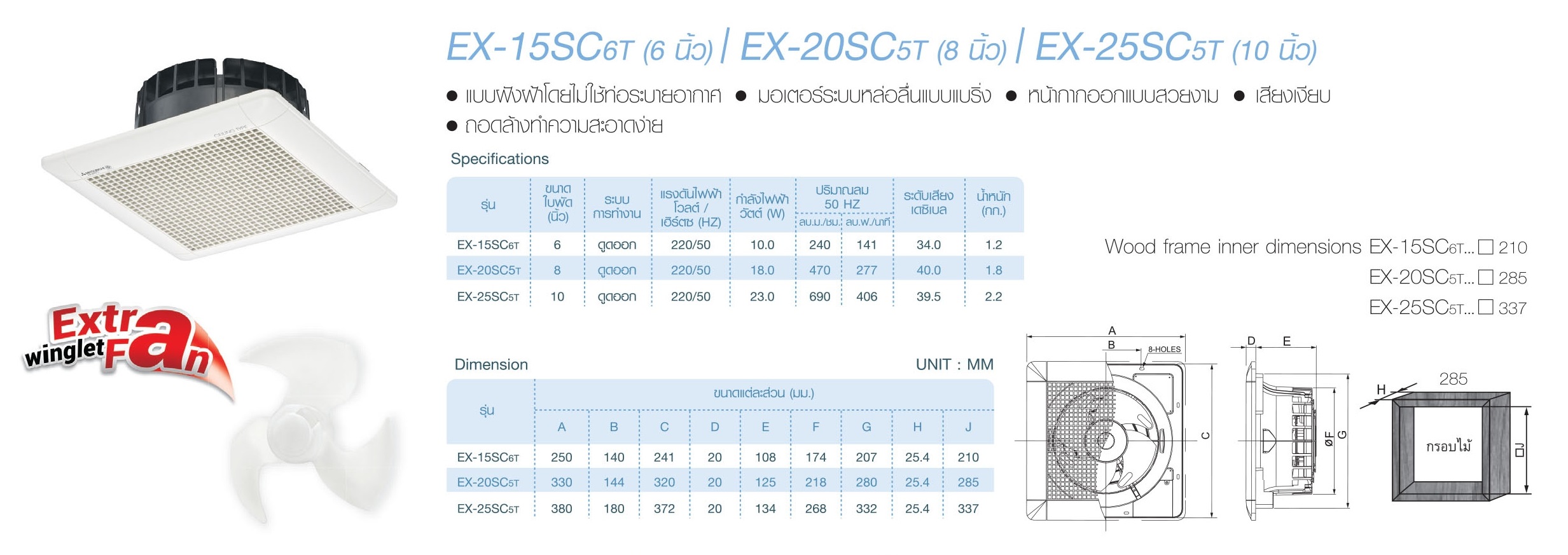พัดลมระบายอากาศฝังฝ้า 6" Mitsu (ไม่เดินท่อ)