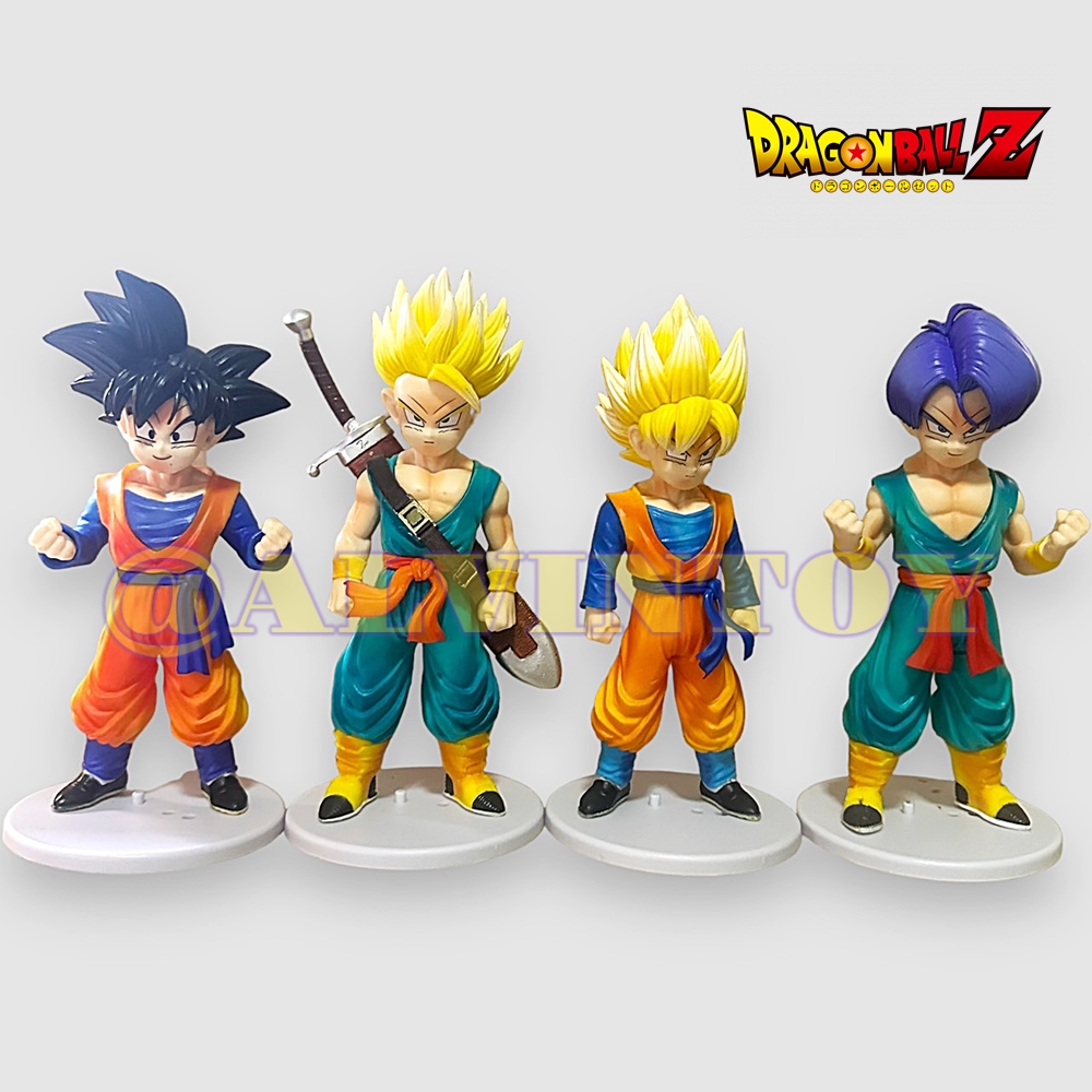 Action Figure DragonBall Z ชุด 4 ตัว ซง โกฮัง ทรังค์ ซุปเปอร์ไซย่า พร้อมฐานวาง ขนาดความสูง 20 ซม.