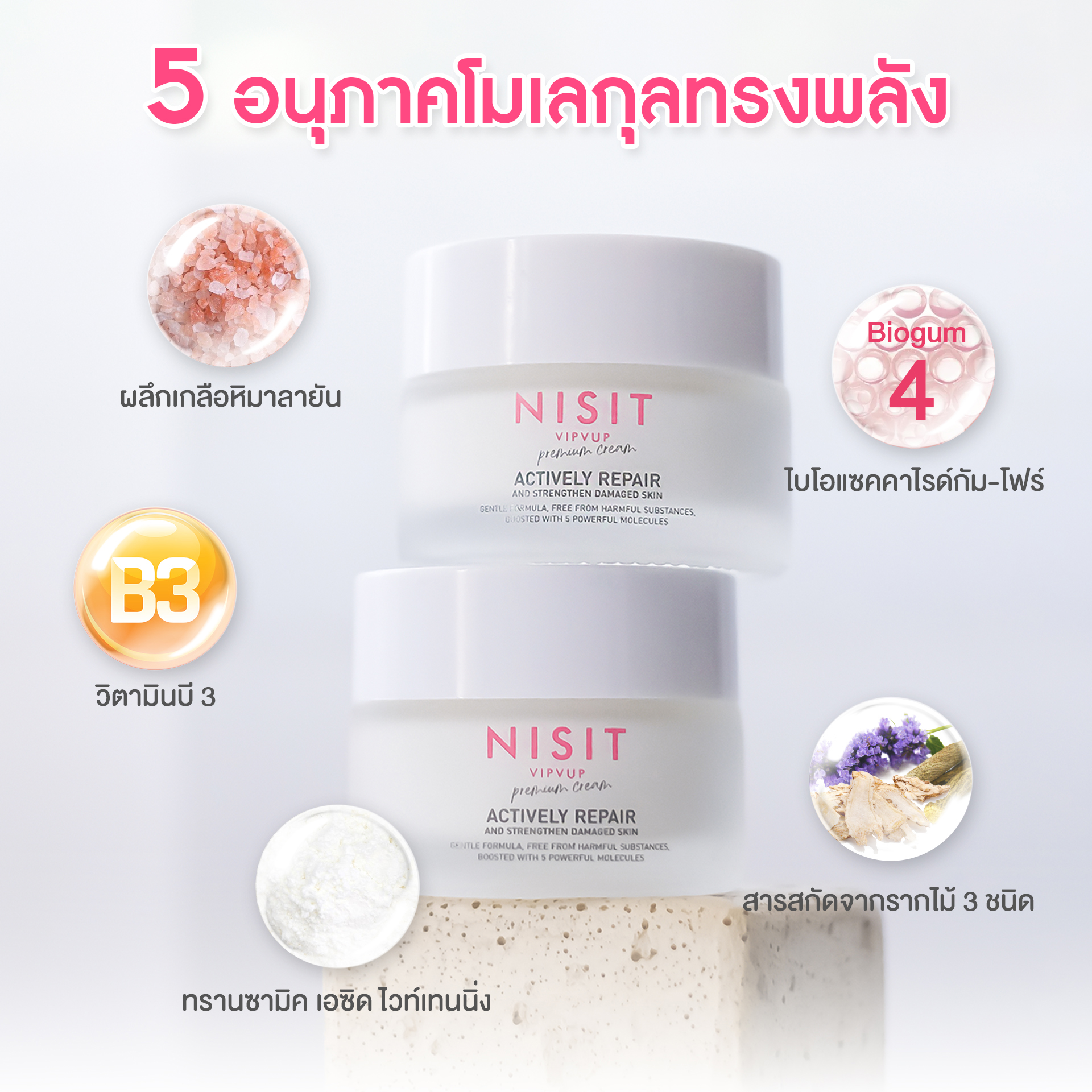 นิสิตครีม [5 กระปุก *แถมฟรี สบู่นิสิต*] ครีมเกลือชมพู บำรุงผิวหน้า ลดฝ้ากระ จุดด่างดำ Nisit Cream