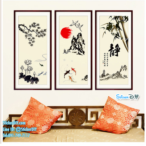 Transparent wall sticker สติ๊กเกอร์ติดผนังกรอบรูป ภาพวาดจีน XH9260 (กว้าง84cm.xสูง56cm.)